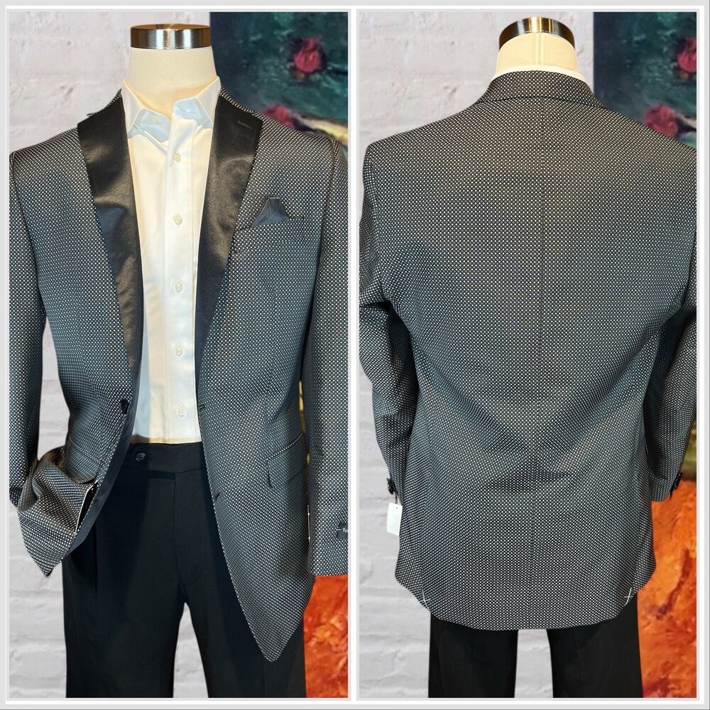 New Van Heusen Mens 42L Black White Geometric Tuxedo Dinner Jacket - Picture 2 of 15